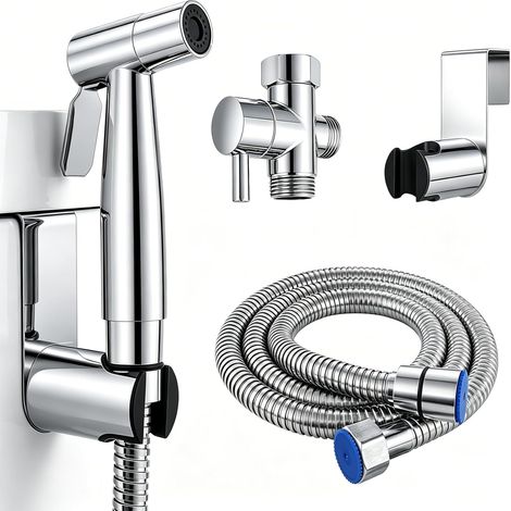 Kit de Douchette de Bidet en Acier Inoxydable, Vaporisateur de Toilette Douchette à Main avec Tuyau et Support, Kit Douchette WC Complet, Pulvérisateur de Bidet à Main pour Hygiène Personnelle (1/5)