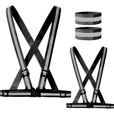 Ensemble de 2 gilets réfléchissants ajustables avec 4 bracelets de sécurité - visibilité et confort élastique pour une sécurité complète (1/5)