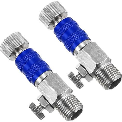 1/8 Airbrush Connector Adapters, 2Pcs Airbrush Quick Connector, Airbrush Flow Control Valve, Quick Disconnect for Airbrush Hose, Blue (1/5)