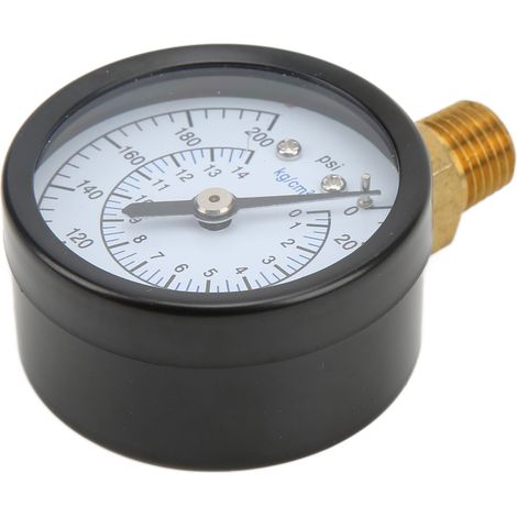 Manomètre radial 1/4NPT 50 mm pour huile, gaz et hydraulique, indicateur de pression 0-200 psi 0-14 kg/cm² (1/5)