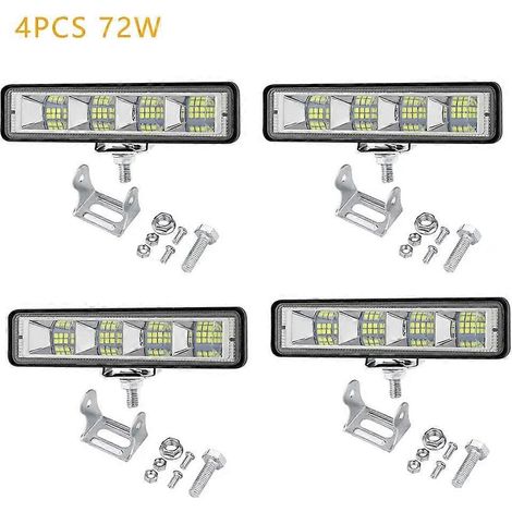 Barre lumineuse LED de travail 12V-24V pour voiture, projecteurs longue portée, feux de brouillard, 4x4, camion tout-terrain, tracteur, bateau, 72W (4 pièces) (1/5)