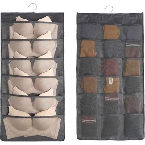 Organizer da appendere, 24 tasche portaoggetti per reggiseni, biancheria intima, slip e calzini (grigio) (1/3)
