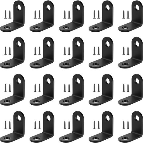 Bracket of Fastening 30x30mm Angle Right Support in shape of L Metalliques Equerres with Screw Renforts angle for the Fastening and the Repair of Furniture 20 Pieces, Black (1/5)