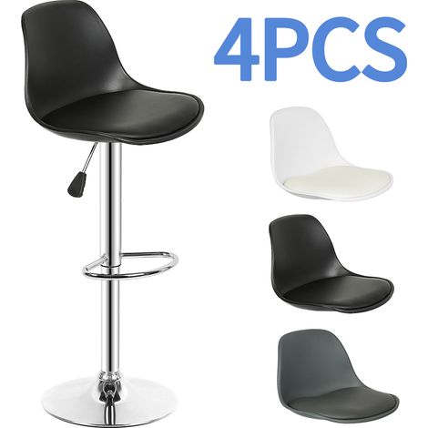 Skecten Juego de 4 Taburetes de Bar, Sillas de Bar de Metal de Cuero PU, Bistro de Cocina para el Hogar, Negro