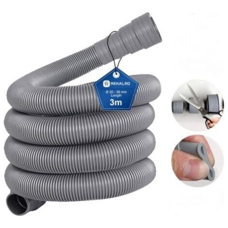Tuyau d'évacuation d'eau sale de 3 m pour machine à laver Rallonge de tuyau d'évacuation de 20 mm pour lave-linge lave-vaisselle Tuyau de sortie de tuyau de vidange prolongé