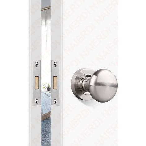 Ensemble de poignée de porte coulissante invisible (rond argenté) en alliage de zinc noir avec serrure mécanique sans clé, verrou de porte dissimulé et poignée de porte coulissante invisible. (1/5)