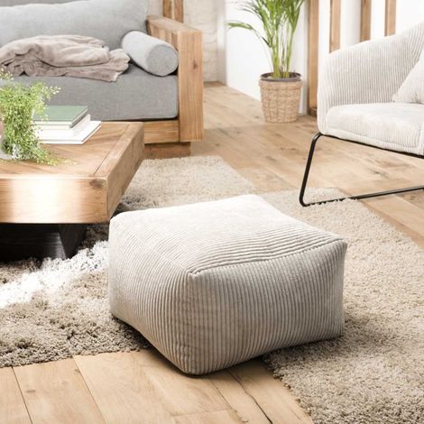 AGATHE - Pouf carré 57x57cm tissu velours côtelé gris (1/5)