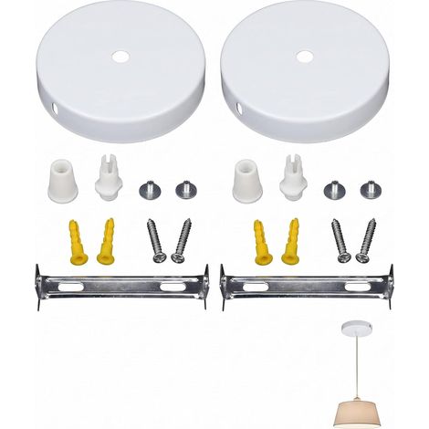 Lot de 2 Rosaces de Plafond Blanches 100x200mm en Métal pour Suspension, Lampadaire et Lampe de Table (1/5)