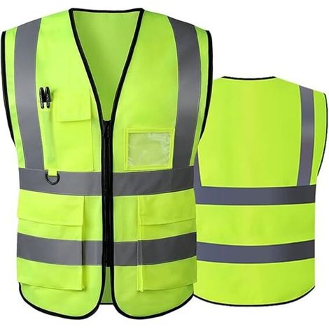 Gilet de sécurité réfléchissant haute visibilité avec poches zippées sur le devant - Conforme aux normes ANSI/ISEA(Taille： L) (1/4)