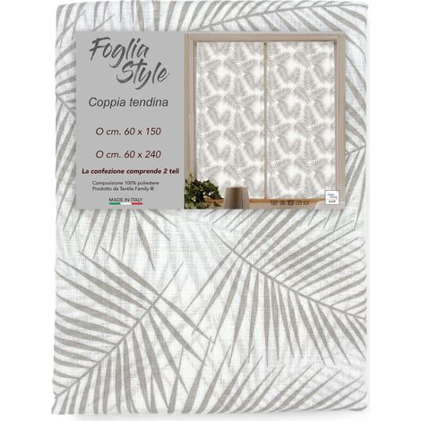 Coppia TENDINA a vetro FOGLIA STYLE BEIGE larga cm. 60 da Finestra e da Porta COPPIA (2 TELI) CM. 60X150