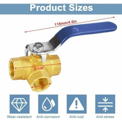 Vanne à 3 Voies DN15,Vanne Bille Laiton 1/2",Trois Voies En Laiton Adaptateur Valve Connecteur À Billes Macaron - (1/4)