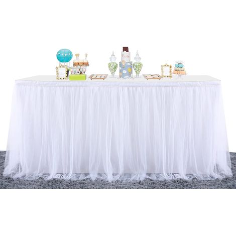 Faldilla Para Mesa - Tulle Blanco De Nailon - 275 X 76 Cm - Para Fiesta De Bebé Cumpleaños Bautizo Bodas (1/5)