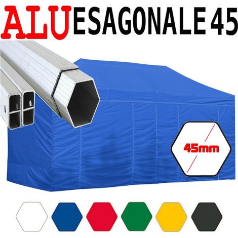 Gazebo 3X6 m blu pieghevole alluminio piantone esagonale 45mm portatile estendibile richiudibile estensibile acciaio con laterali per fiere eventi stand chiosco tenda tendone mercato mercatino (1/5)