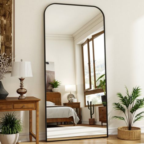 Koonmi Miroir Plein Longueur 76x170 cm – Grand Miroir sur Pied À Sommet Arqué Et Base Droite – Noir (1/5)