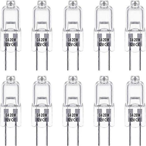 Ampoules halogènes G4 20 W 12 V, capsule transparente, culot à 2 broches, blanc chaud, dimmable, 20 (1/5)