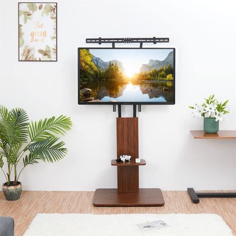 Supporto TV da Pavimento in Legno e Metallo 32-65 Pollici, Max VESA 600x400mm Portata Max 40kg Altezza Regolabile