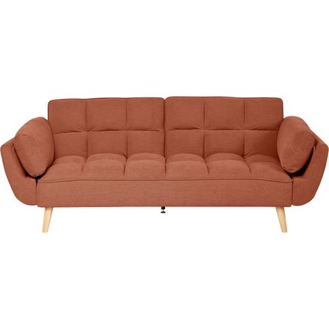 Canapé-lit 3 Places en Tissu Pieds en bois Dossier Fendu Rembourrage Biscuit Hydrofuge Orange Asby (1/5)