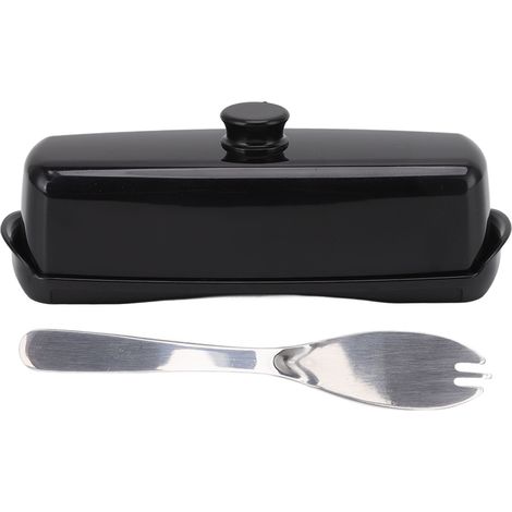 Boîte à beurre en plastique noir, grande capacité, compacte, avec couvercle et couteau, idéale pour la cuisine et le réfrigérateur. (1/5)