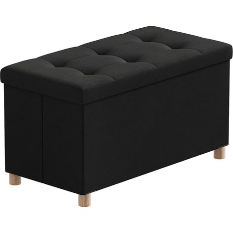 Banc de Rangement, Pouf Coffre Rangement avec Pieds de Tabouret, Coffre de Rangement, Coffre a Jouet, Pouf Salon, Noir, 76 x 38 x 38 cm (1/5)