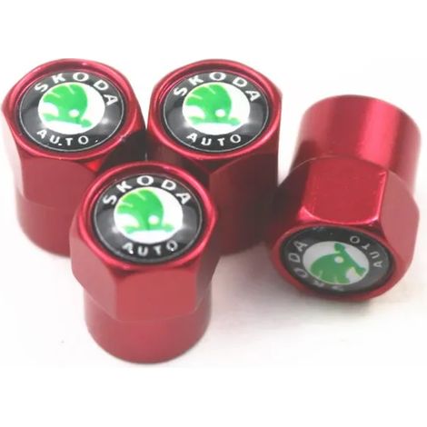 (Pour rouge) Nouveaux 4 bouchons de valve de pneu pour voiture, compatibles avec Octavia, Fabia, Rapid, Yeti, Kodiaq, Superb, Octavia A5 et A7. Accessoires auto (1/5)