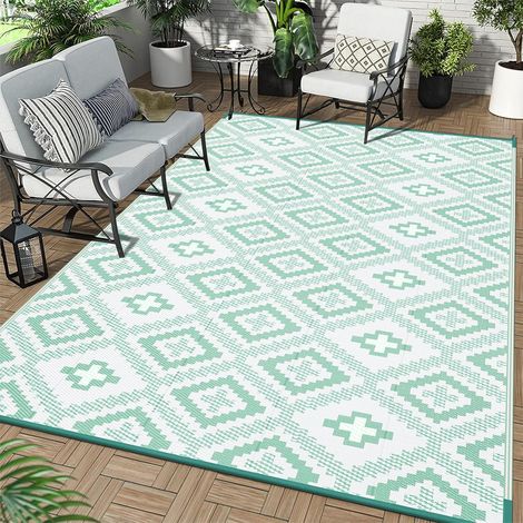 Tapis d'extérieur en plastique imperméable - 180 x 270 cm - Résistant aux UV - Jardin - Facile à nettoyer - Grand tapis d'extérieur réversible pour camping-car, camping, pique-nique, jardin (1/5)