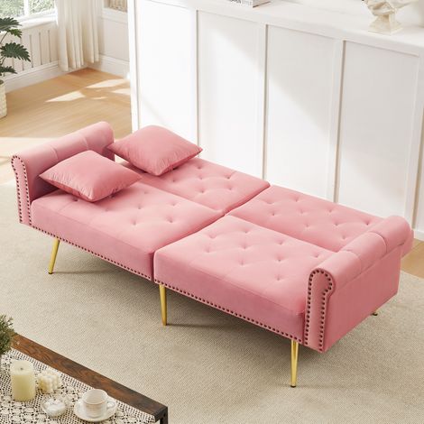 Canapé-lit 2 places 147x85x41 cm rose en velours et mousse avec dossiers réglables (1/5)