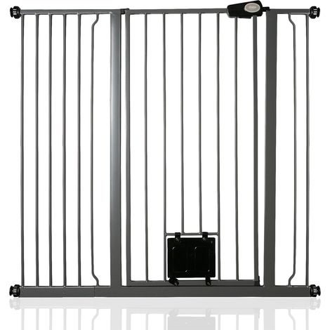 Bettacare Pet Gate with Lockable Cat Flap, 113.8cm - 121.4cm, Slate Grey, 104cm in Height