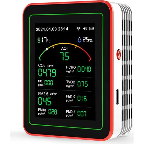 15-in-1-Raumluftqualitätsmonitor mit CO₂-Detektor, PM2,5- und PM10-Messung, Formaldehyd- und TVOC-Messung sowie Echtzeitwarnungen (Weiß) (1/5)
