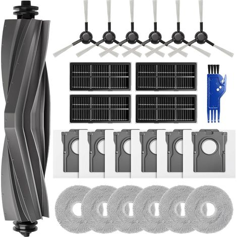 Lot de 24 accessoires pour robot aspirateur Dreame L10s Ultra Gen 2 / L10s Pro Ultra Heat / X30 Ultra / L40 Ultra AE/Mova E30 Ultra, 1 brosse principale, 6 chiffons, 6 brosses latérales, 6 sacs à