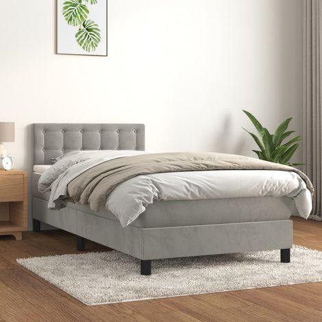 Lit à sommier tapissier et matelas, Lit simple, Lit adulte Gris clair 100x200cm Velours GSW89498 (1/5)
