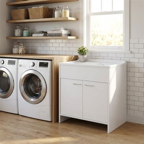 Lavatoio in PVC bianco con scarico autopulente e piletta 80x50x85H cm