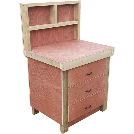 Wooden Eucalyptus hardwood top workbench, tool cabinet with drawers (V.2) (H-90cm, D-70cm, L-90cm) with back