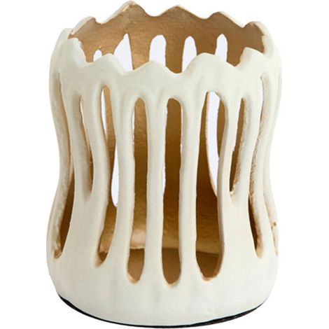 Bougeoir Tivoli métal blanc doré 11x11x13cm (1/2)
