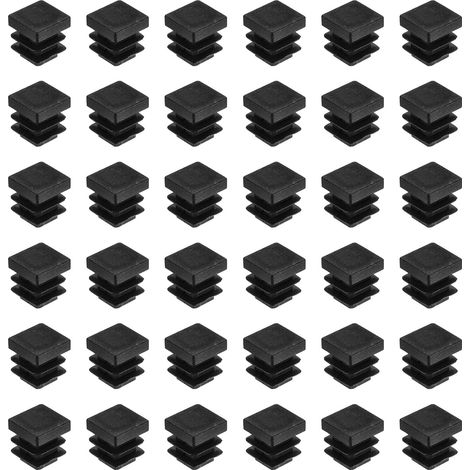 38 Pièces Bouchons Carrés en Plastique, 13mm x 13mm x 14mm Hauteur pour 9-11mm Tuyau Pied de Chaise Bouchons Embouts Carrés d'extrémité de Protection en PE pour Tables, Noir (1/5)