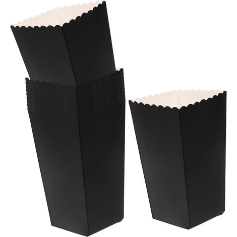Lot de 48 Boîtes à Popcorn Noires en Papier Pliable, Conteneurs Alimentaires Polyvalents pour Popcorn, Frites et Friandises, Capacité Généreuse, Emballage Pratique pour Fêtes