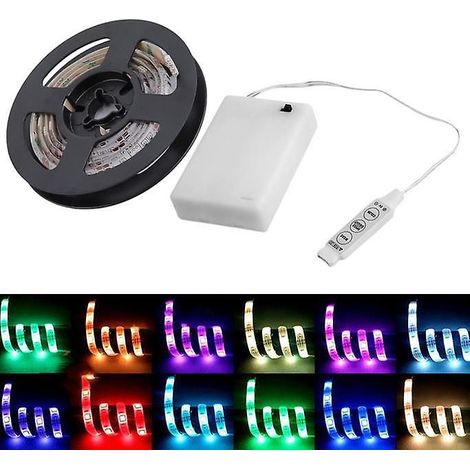 Bande LED RGB avec boîtier à piles, étanche, 200 cm, pour loisirs créatifs.