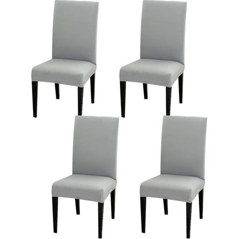 Ecleanfy - Housses de chaise - Lot de 4 - Amovibles et lavables - Gris clair - Élastiques - Conviennent à la plupart des chaises (1/5)