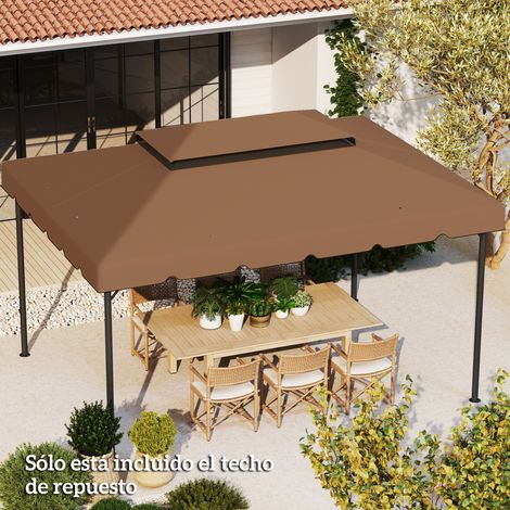 Tetto di ricambio per gazebo 4x3 m, copertura di ricambio con doppio tetto e 8 fori di drenaggio, colore caffè. (1/5)