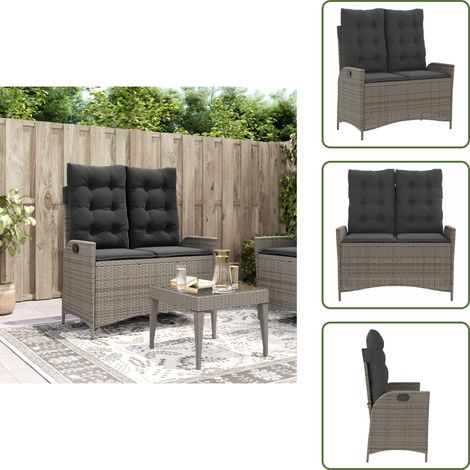 The Living Store Banc inclinable de jardin avec coussins gris résine tressée - Banc de jardin (1/5)