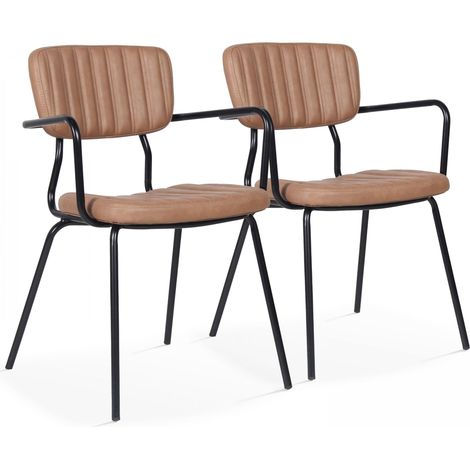 Lot de 2 chaises avec accoudoirs en textile enduit marron clair (1/5)