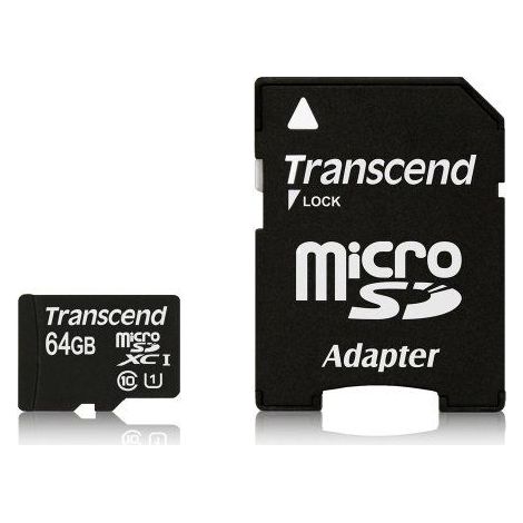 Transcend TS64GUSDU1 64GB Clase 10 UHS-I U1 MLC NAND Negro/Rojo - Tarjeta microSD (1/5)