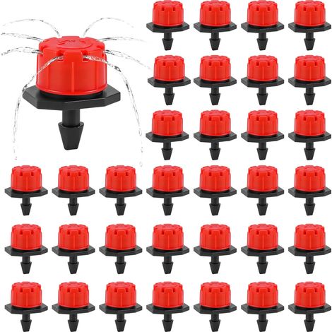 Lot de 100 goutte-à-goutte 1/4", micro-goutte-à-goutte, réglable, outil d'irrigation anti-obturation, goutte-à-goutte, buse d'arrosage de jardin (rouge) (1/5)