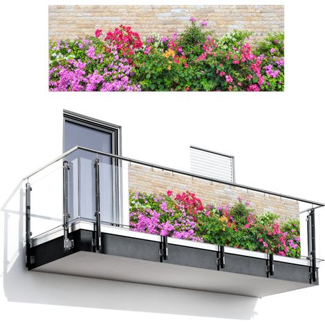 Balcony Privacy Banner Flowers - Plants - Leaves - Stones 300x110 cm