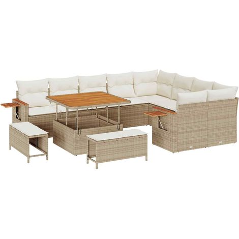 Maison Exclusive - Conjunto de sofás de jardín 12 uds. Beige ratá (1/5)