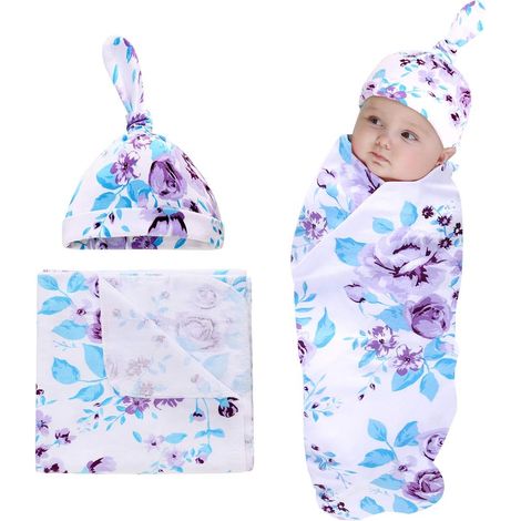 Paracity newborn swaddle blanket with soft toys, elasticated cocoon bag, suitable for boys and girls from 0 to 3 months (white floral background) (1/5)