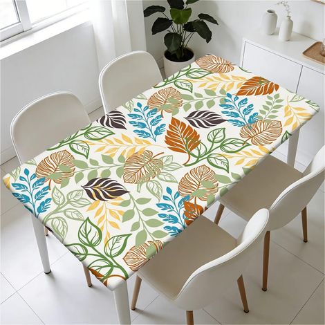 Housse de table élastique 120x80 cm lavable, motif feuilles, imperméable