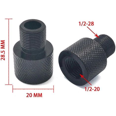 Adaptateur fileté 1/2-20 UNF (filetage interne) vers 1/2-28 UNEF (filetage externe), acier, trou traversant de 8 mm (1/2)