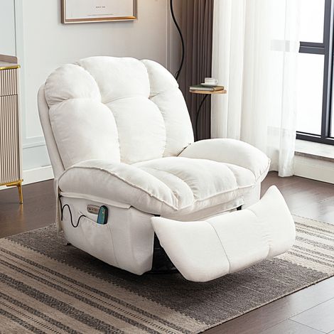 Fauteuil relax électrique pivotant avec massage et chauffage – Port USB et Type-C – Blanc – Confort optimal pour détente
