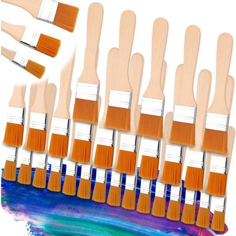 Pinceaux Peinture Mur 30 Pièces Petit Pinceau Plat, Pinceau Peinture Plat avec Manche en Bois, Pinceaux Plats en Nylon avec Manche pour la Murale, Le Vernis, Les Colles et Bricolage (10/23/30mm) (1/5)