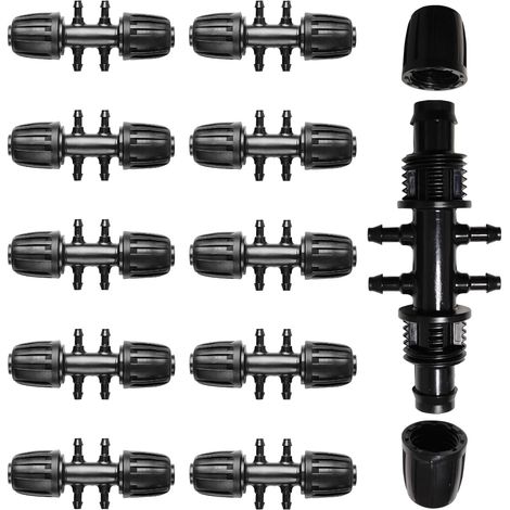 Packung mit 10 T-Stücken mit Widerhaken für Gartenschläuche, 1/2 Zoll bis 1/4 Zoll Bewässerungszubehör, 6-fach (schwarz) (1/5)